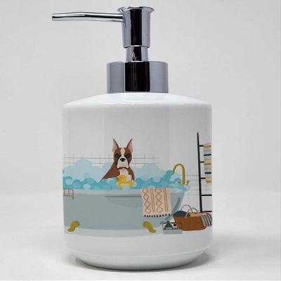 Caroline's Treasures WDK5538SOAP Red Fawn Boxer Ceramic Soap Dispenser Hand Soap Dispenser Pump Bottles for Bathroom Kitchen, Empty Refillable Liquid Soap Container