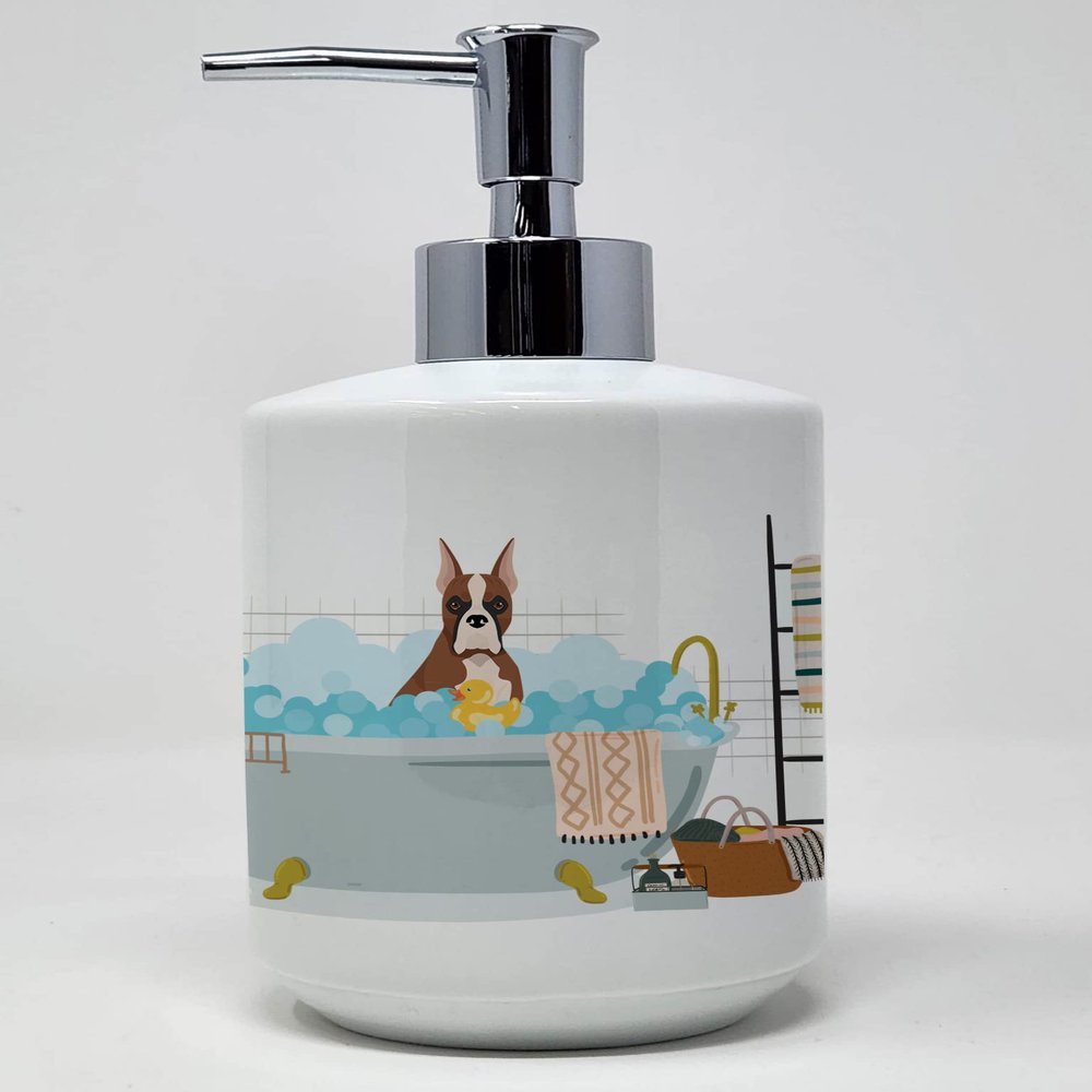 Caroline's Treasures WDK5538SOAP Red Fawn Boxer Ceramic Soap Dispenser Hand Soap Dispenser Pump Bottles for Bathroom Kitchen, Empty Refillable Liquid Soap Container
