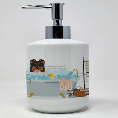 Caroline's Treasures WDK5677SOAP Tricolor Sheltie Ceramic Soap Dispenser Hand Soap Dispenser Pump Bottles for Bathroom Kitchen, Empty Refillable Liquid Soap Container