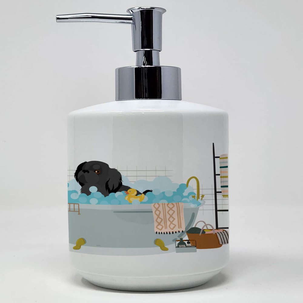 Caroline's Treasures WDK5646SOAP Black Pekingese Ceramic Soap Dispenser Hand Soap Dispenser Pump Bottles for Bathroom Kitchen, Empty Refillable Liquid Soap Container