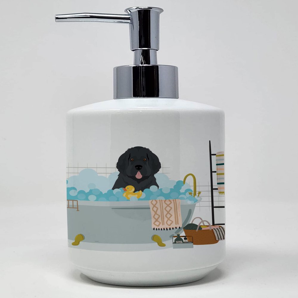 Caroline's Treasures WDK5638SOAP Black Newfoundland Ceramic Soap Dispenser Hand Soap Dispenser Pump Bottles for Bathroom Kitchen, Empty Refillable Liquid Soap Container
