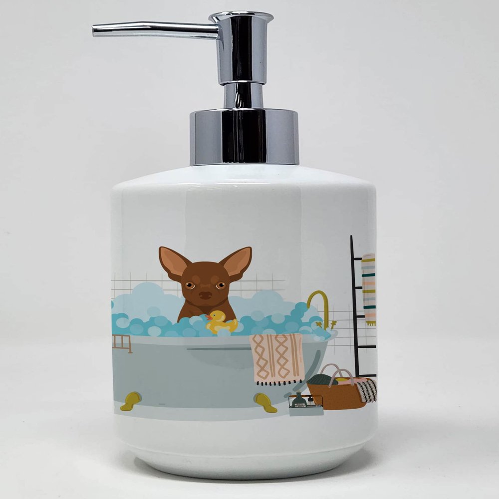Caroline's Treasures WDK5570SOAP Chocolate Chihuahua Ceramic Soap Dispenser Hand Soap Dispenser Pump Bottles for Bathroom Kitchen, Empty Refillable Liquid Soap Container
