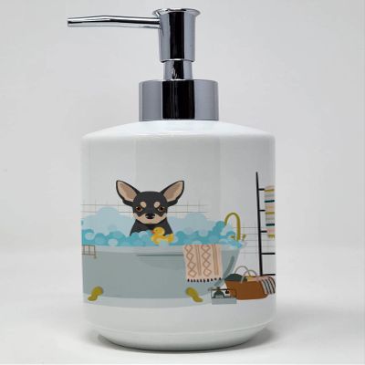 Caroline's Treasures WDK5566SOAP Black and Cream Chihuahua Ceramic Soap Dispenser Hand Soap Dispenser Pump Bottles for Bathroom Kitchen, Empty Refillable Liquid Soap Container