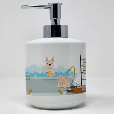 Caroline's Treasures WDK5540SOAP White Boxer Ceramic Soap Dispenser Hand Soap Dispenser Pump Bottles for Bathroom Kitchen, Empty Refillable Liquid Soap Container