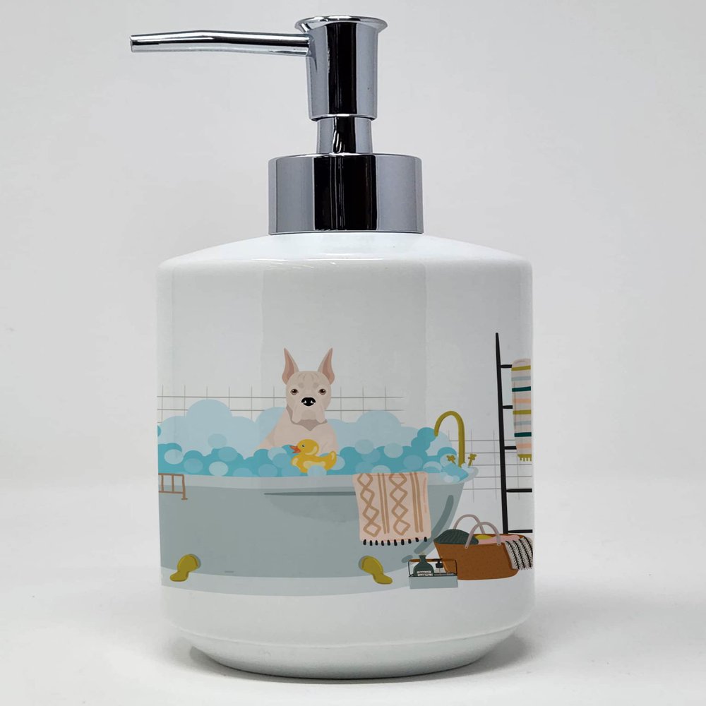 Caroline's Treasures WDK5540SOAP White Boxer Ceramic Soap Dispenser Hand Soap Dispenser Pump Bottles for Bathroom Kitchen, Empty Refillable Liquid Soap Container