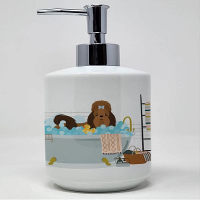 Caroline's Treasures WDK5683SOAP Red Shih Tzu Ceramic Soap Dispenser Hand Soap Dispenser Pump Bottles for Bathroom Kitchen, Empty Refillable Liquid Soap Container