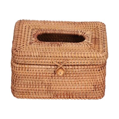 Firlar Napkin Tissue Box Tissue Box Holder Woven Sturdy Durable Large Capacity Convenient Tissue Box Hand Woven Tissue Holder Cover Rattan Rectangular for Bedroom Living Room