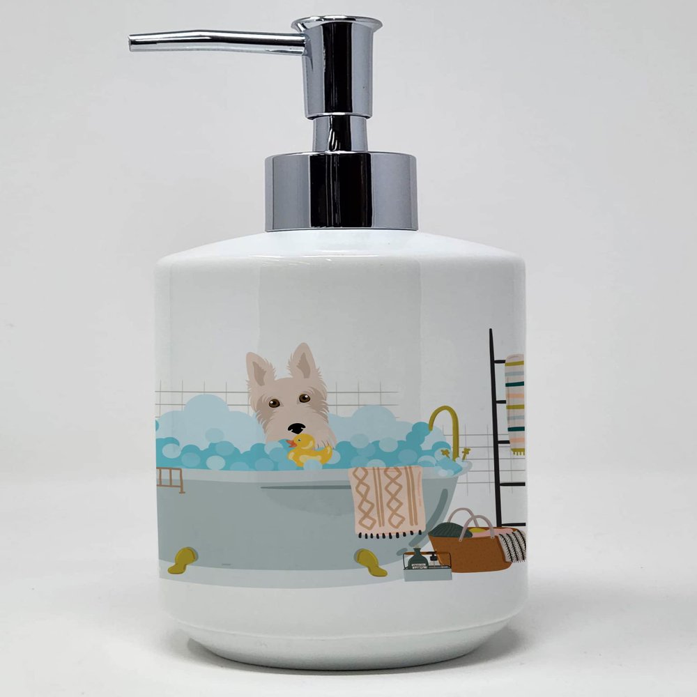 Caroline's Treasures WDK5674SOAP Wheaten Scottish Terrier Ceramic Soap Dispenser Hand Soap Dispenser Pump Bottles for Bathroom Kitchen, Empty Refillable Liquid Soap Container