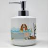 Caroline's Treasures WDK5520SOAP Red and White Tricolor Basset Hound Ceramic Soap Dispenser Hand Soap Dispenser Pump Bottles for Bathroom Kitchen, Empty Refillable Liquid Soap Container view 1