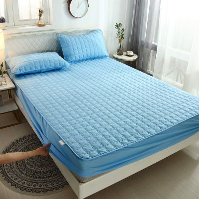 FCLDESHOP Breathable Washable Mattress Cover,Thick Quilted Deep Pocket Fitted Sheet, Elderly Kids Water Proof Every Urine Solid Color Mattress Protector Cover,Blue,90x200cm