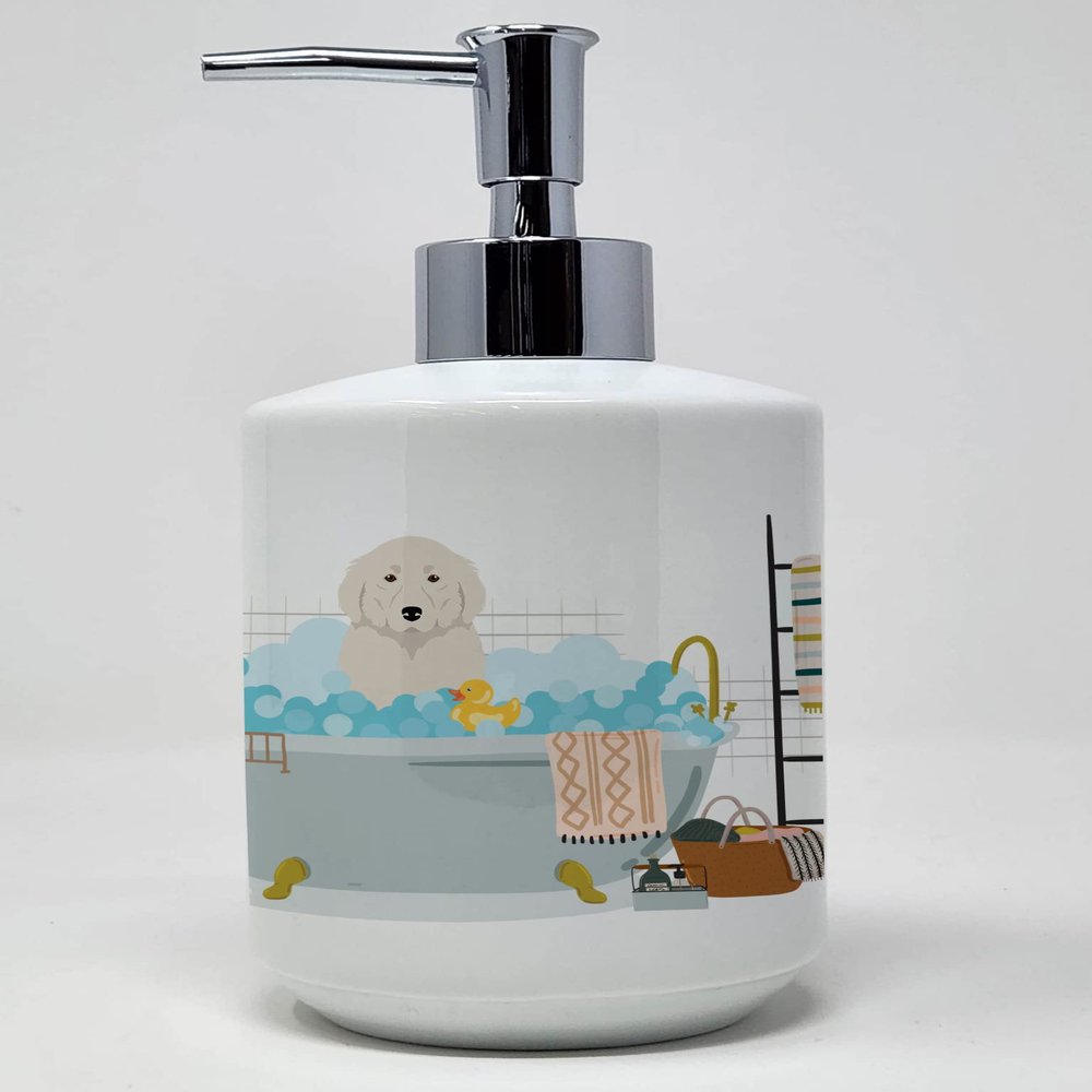 Caroline's Treasures WDK5623SOAP Great Pyrenees Ceramic Soap Dispenser Hand Soap Dispenser Pump Bottles for Bathroom Kitchen, Empty Refillable Liquid Soap Container
