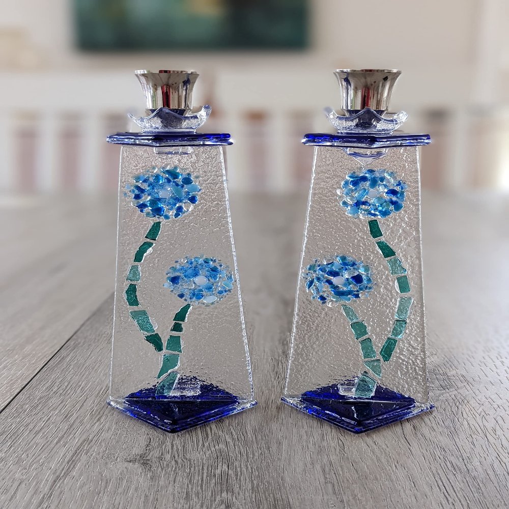 Flowers for Shabbat wedding shards Shabbat candle sticks, Chuppah glass shards art, Jewish wedding gift custom order by YafitGlass