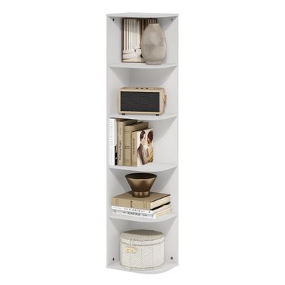 Furinno PASIR Book Shelf, 5-Tier Corner Bookshelf, Open Shelves Bookcase 9.3 x 12 x 51.7, for Living Room, Bedroom, Home Office, White
