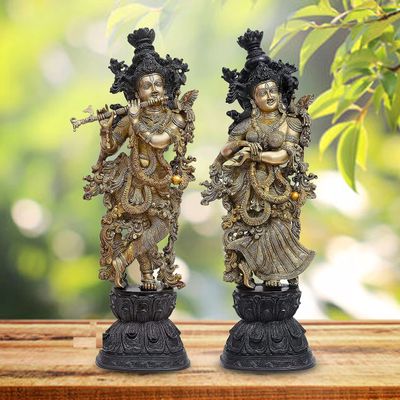 Aakrati Devyom Devyom Brass Pair of Radha Krishna - Big Size - Brass Radha Krishna Kishan Murti Idol Statue Sculpture Height : 29 inches