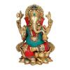 Aakrati Devyom Devyom Devyom Ganesha Sitting On Lotus Pedestal Brass Statue Height 13.1 Inches view 1