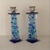 Blue shards Shabbat candle sticks, Sabbath upright glass candle holders, Jewish wedding gift candle holder By YafitGlass view 1