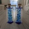 Blue shards Shabbat candle sticks, Sabbath upright glass candle holders, Jewish wedding gift candle holder By YafitGlass view 3