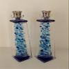 Blue shards Shabbat candle sticks, Sabbath upright glass candle holders, Jewish wedding gift candle holder By YafitGlass view 4