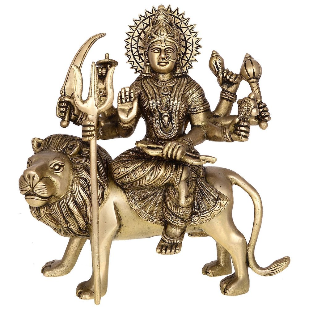 Aakrati Devyom Devyom Handicrafts Goddess Ambaji Sitting on Lion Brass Idol S (9 x 3.5 x 9.5 Inches)