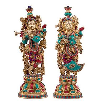 Aakrati Devyom Devyom Brass Radha Krishna Statue, Multi-Colour, 8.5 x 5 x 20.5-Inch