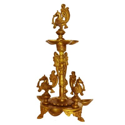 Aakrati Devyom Devyom Peacock Table Oil Lamp Made ROF Brass for Home Decoration Gift and Religious Purpose