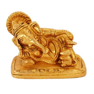 Aakrati Devyom Brass Ganesha Small Statue In Reclining Sleeping Posture, Unique Avatar Of Hindu Elephant God, Indian Dcor Religious Gift (11041)