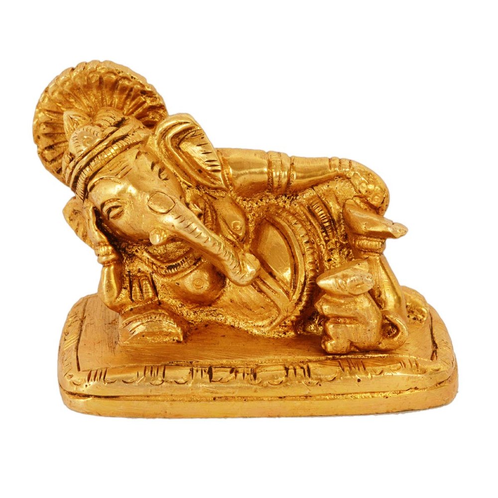 Aakrati Devyom Brass Ganesha Small Statue In Reclining Sleeping Posture, Unique Avatar Of Hindu Elephant God, Indian Dcor Religious Gift (11041)