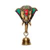 Aakrati Devyom Devyom Coloured Elephant Head Face Wall Hanging Indian Brass Bell Wall Sculpture Room Decoration Height 10 Inch, Large view 1