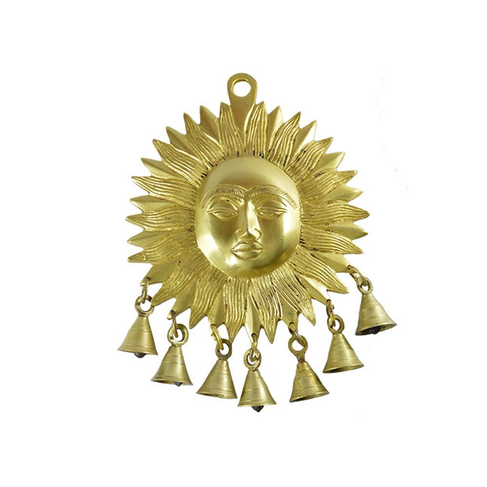 Aakrati Devyom Brass Sun Wall Hanging With Bells