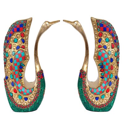 Aakrati Devyom Brass Swan Pair Statue Vastu Decorative Showpiece Birthday Gift Height 9.5 Inch