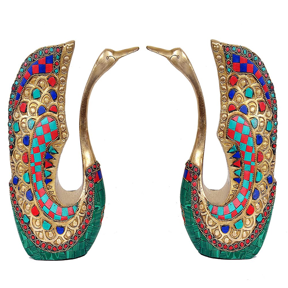 Aakrati Devyom Brass Swan Pair Statue Vastu Decorative Showpiece Birthday Gift Height 9.5 Inch