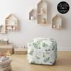 Sweet Jojo Designs Green Boho Floral Leaf Boy Girl Ottoman Pouf Cover Unstuffed Poof Floor Footstool Square Cube Pouffe Storage Baby Nursery Kids Room Sage White Bohemian Gender Neutral Watercolor view 2