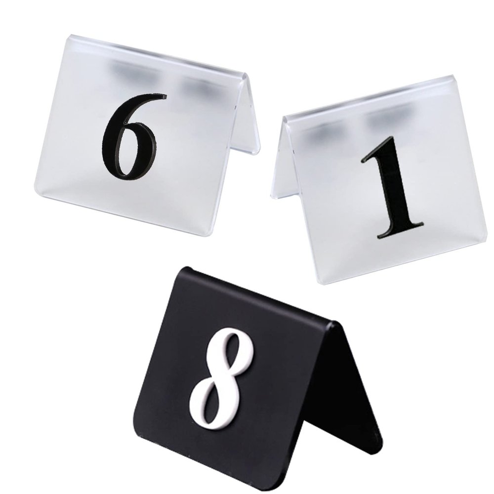 WORDFUN Desk Sign Plate, 3D Digital Acrylic Table Number Card, Transparent/Black Frosted Digital Card, for Restaurants, Special Events to Guide Guests to Their Seats