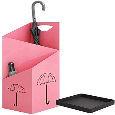 Bsetain Umbrella Stand Rack for Entryway Hallway Front Door, Large-Capacity Double-Layer Umbrella Basket with Drip Tray, Home Office Corridor Foyer Decoration Umbrella Bucket (Color : Pink)