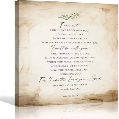 Isaiah 43 1-3 Bible Verse Wall Decor for Bedroom Aesthetic Canvas Artwork for Kitchen Vertical Pictures Prints for Bathroom Modern Posters (24x36inch(60x90cm),Unframed)