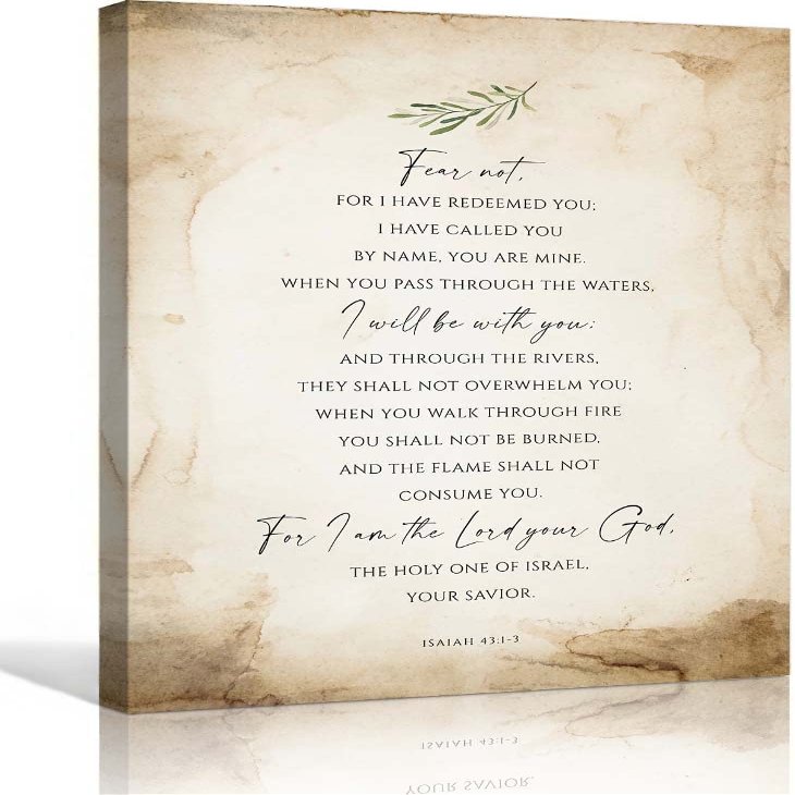 Isaiah 43 1-3 Bible Verse Wall Decor for Bedroom Aesthetic Canvas Artwork for Kitchen Vertical Pictures Prints for Bathroom Modern Posters (24x36inch(60x90cm),Unframed)