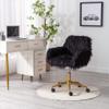 Black Modern Faux Fur Home Office Chair, Fluffy Chair for Girls, Makeup Vanity Chair with Gold Plating Base view 1