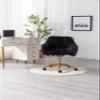 Black Modern Faux Fur Home Office Chair, Fluffy Chair for Girls, Makeup Vanity Chair with Gold Plating Base view 3