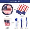 Childom Patriotic Party Supplies,152Pcs American Flag Themed Party Set,Patriotic Party Decorations,American Flag Tablecloth,4th of July Plates Cups,Red White and Blue Decor for Outside,Picnic,Memorial view 2