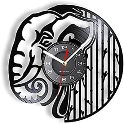 Wall Clock Animal Elephant Clock Wildlife Elephant Nursery Art Home Decor Vinyl Record Silent Movement Elephant Decorative Wall Clock