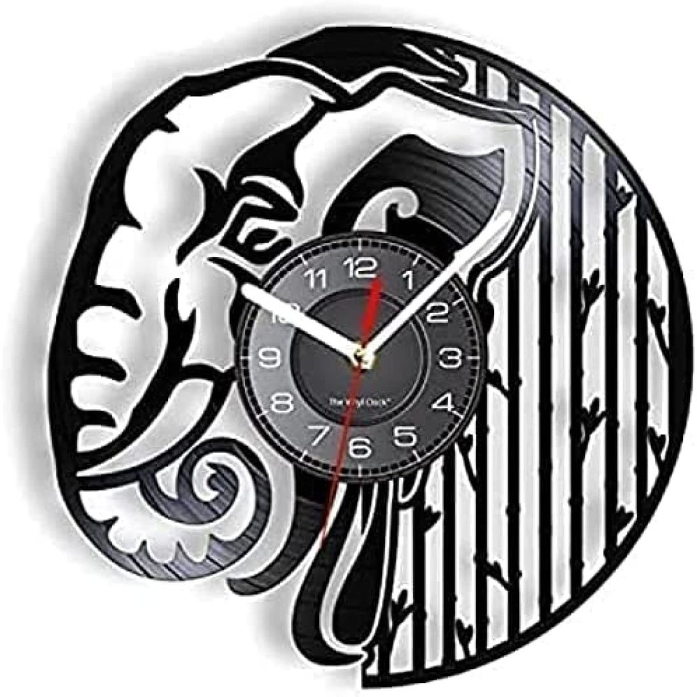 Wall Clock Animal Elephant Clock Wildlife Elephant Nursery Art Home Decor Vinyl Record Silent Movement Elephant Decorative Wall Clock