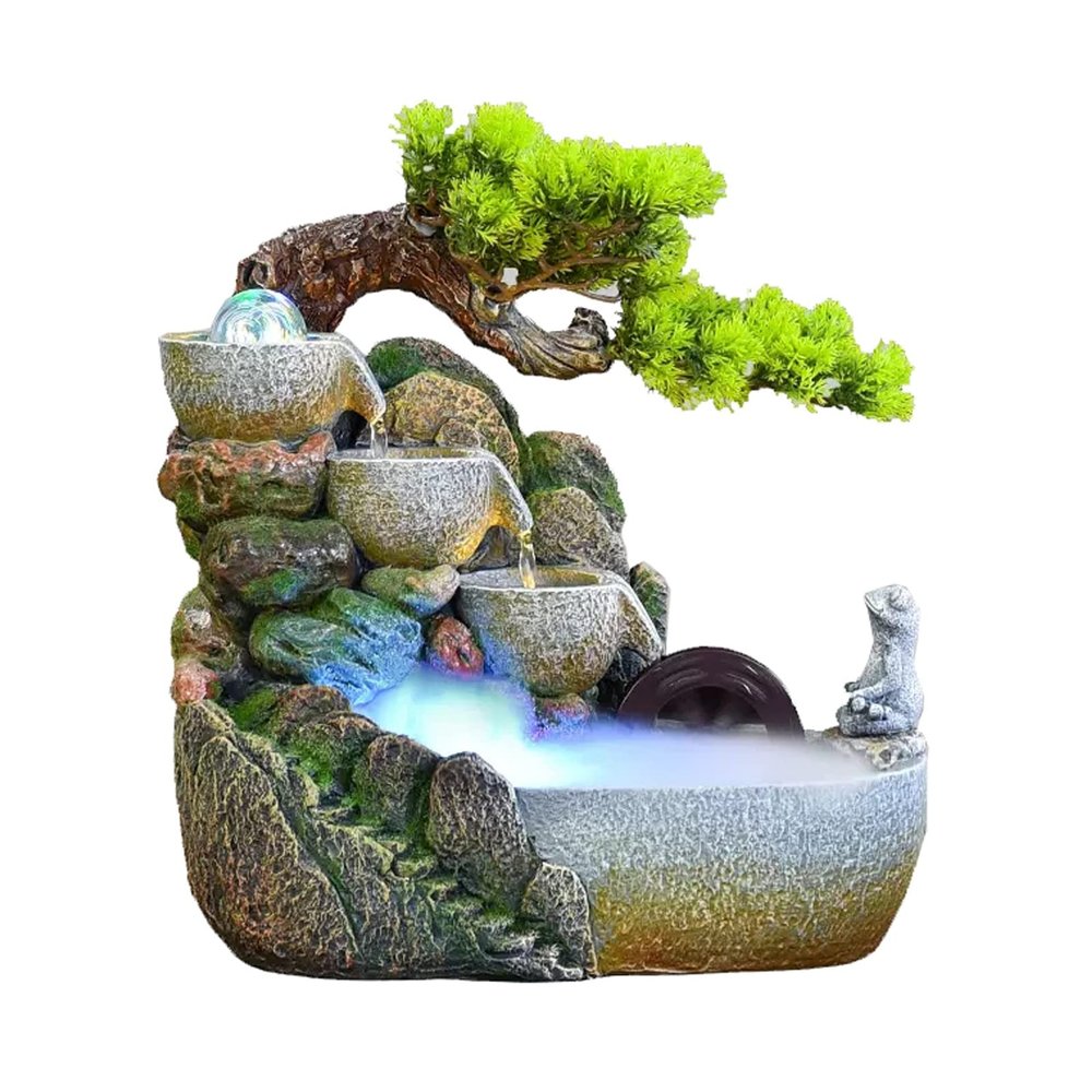 BONAD Desktop Fountains Indoor Tabletop Fountain Waterfall Zen Meditation Indoor Waterfall Function with Automatic Pump Artificial Tree and Lighting Waterfall Home/Office Decor (Size : CH)