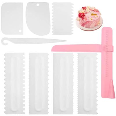 Cake Scraper Set of 9 Packs, Cake Scraper Smoother Set, Adjustable Icing Scraper Polisher Tool, Cake Decorating Comb, Icing Smoother Plastic Sawtooth Cake Icing Kitchen Baking Cake Edge (White)