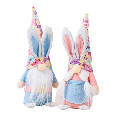 Santa's Workshop 10" Pink and Blue Bunny, Set of 2 Gnome, Multi