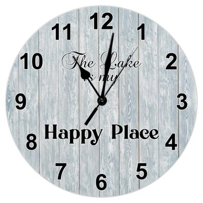 Swavecat The Lake is My Happy Home Decorative Wall Clock Rustic Cabin Tan Wood Grain Clock Battery Operated Silent Hanging Wall Clocks Vintage Antique Wooden Clock for Bedroom 15inch
