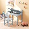 Costzon Kids Table and Chair Set, Flip Top Kids Art Craft Table w/Chair for Playroom Kindergarten, Toddler Drawing Writing Desk Set w/Paper Roll & 2 Markers, Gift for Boys Girls Ages 3+ (Gray) view 2