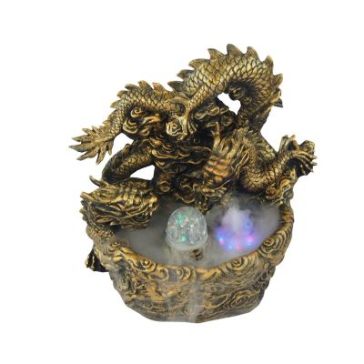Tabletop Water Fountain Desktop Waterfall Fountain Double Dragon Play Bead Water Fountain - Tabletop Fountain for Home Office Landscape Decor Indoor Fountain