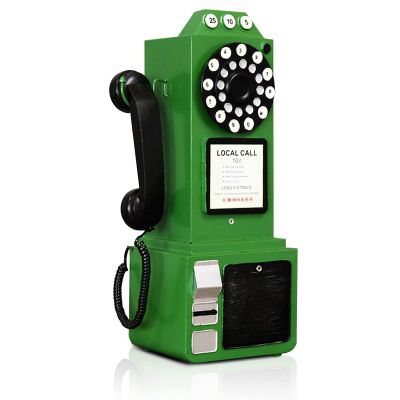 Antique Telephone - Rotary Dial Landline Phone Model Vintage Classic Phone Props Retro Wall Mounted Crafts Ornaments Cafe Bar Window Booth Decoration - 9.8''L x 6.3''W x 19.7''H, Green-A