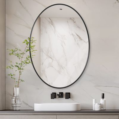 Bathroom MirrorOval Makeup Wall Mounted Mirror50x70cmwith Aluminum Alloy FrameShatterproofVertical Or Horizontalfor Entryways Living Room Dressing Room Bedroom Bathroom Hallway ( Color : Black ,