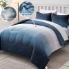 Anibedding Blue Comforter Set Queen - 7 Pieces Ombre Blue White Microfiber Bedding Set - All Season Down Alternative Light Ocean Sea Abstract Bed in a Bag for All Season (90" x90") view 4